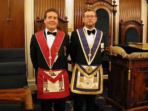 Bob Quick with Robert Hollanby,Past Grand Steward